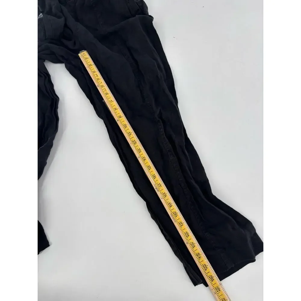 Chicos Pants Womens Large Black 100% Linen Pull On Pockets Straight Leg Stretchy